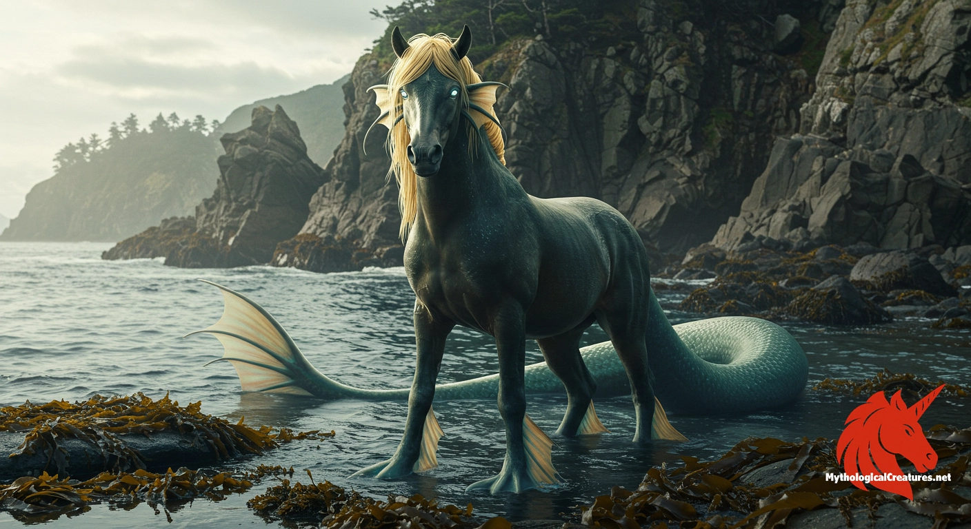 Caballo marino chilote - Symbolises the fusion of equine elegance and aquatic mystique in Chilote mythology, playing a key role in magical journeys. Caballo marino chilote - Symbolises the fusion of equine elegance and aquatic mystique in Chilote mythology, playing a key role in magical journeys.