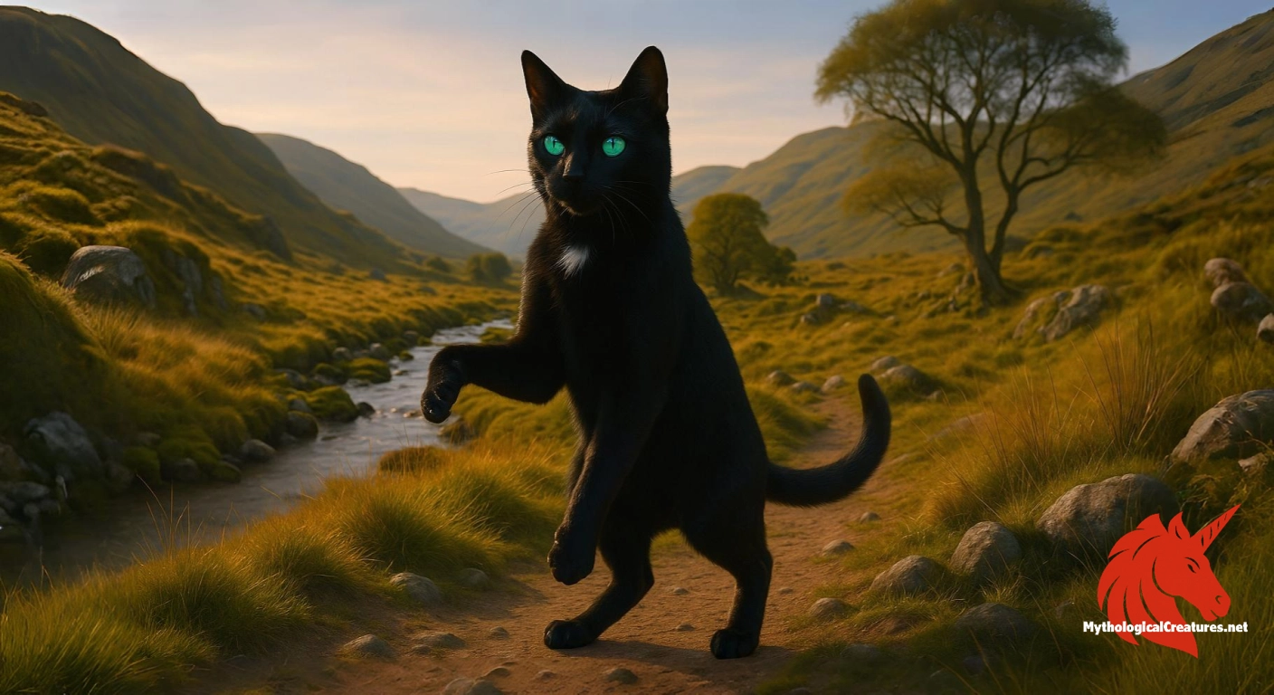 Cat-sìth - Embodies the mysterious and ambiguous supernatural qualities of Celtic fairy lore, serving as an omen and a symbol of transformation.