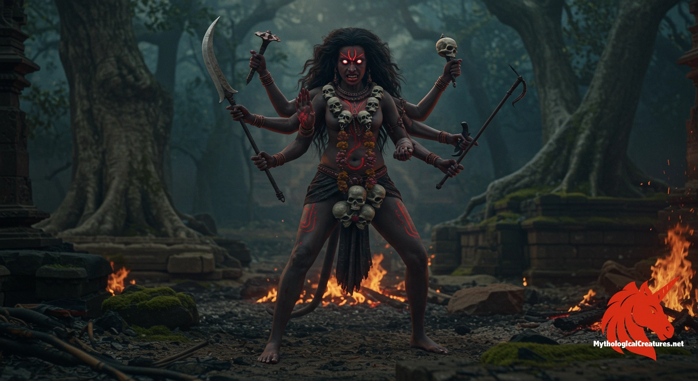 Chamunda - Represents the destructive power necessary to overcome evil and maintain cosmic balance