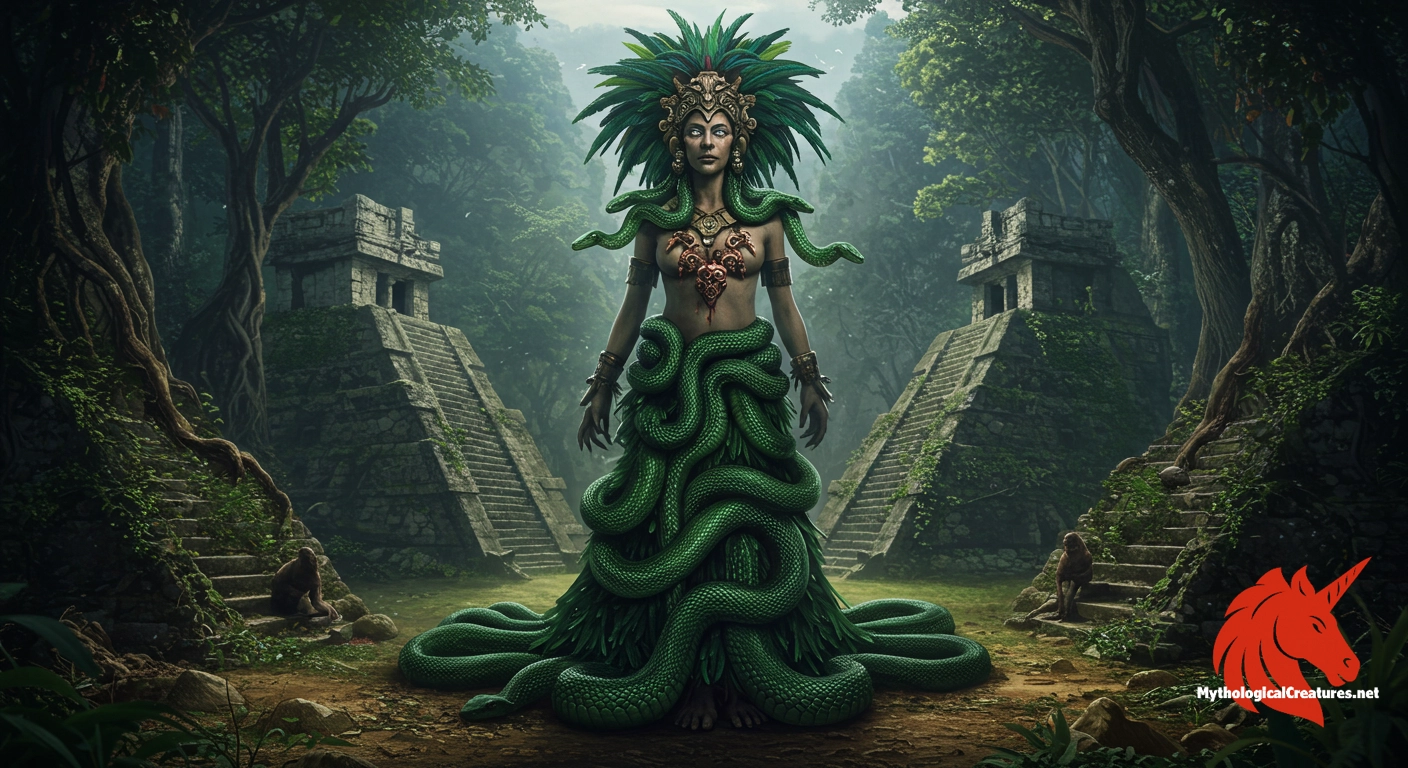 Cōātlīcue - Coatlicue is a central figure in Aztec mythology, symbolising the eternal cycle of life, death, and rebirth, and giving rise to major celestial deities.