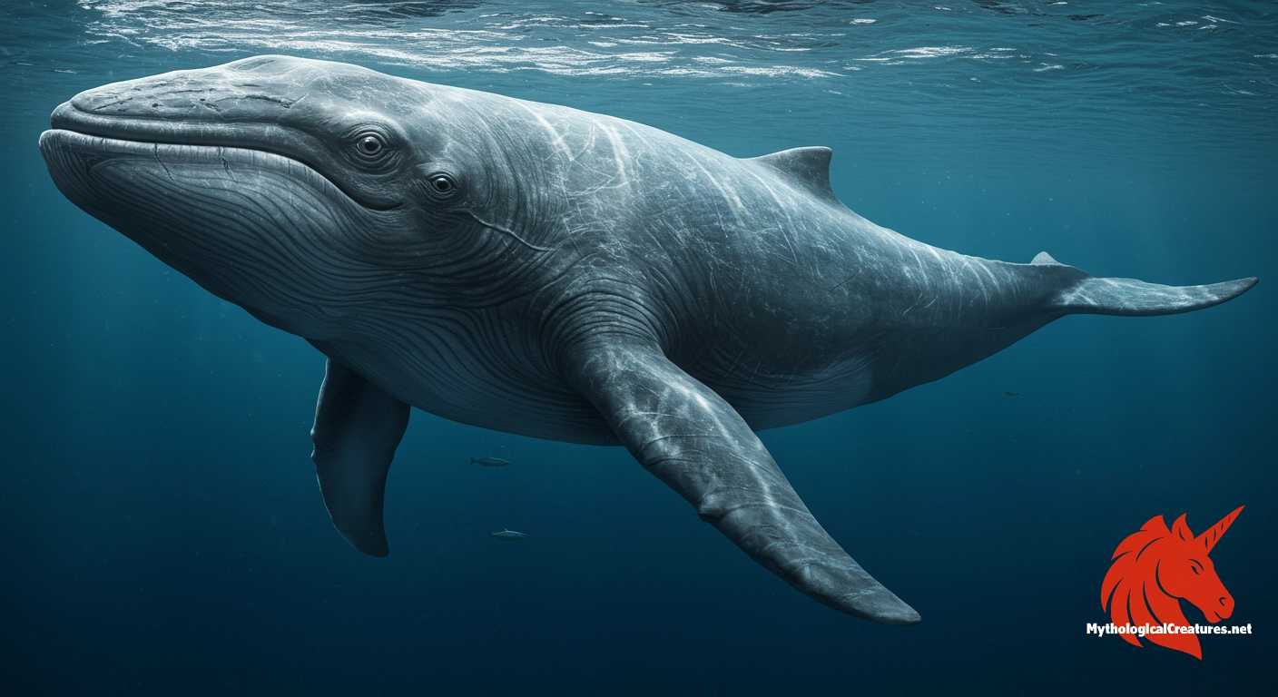 Cryptid whale - Serves as a symbol of the unknown depths of the ocean and the enduring mystery of nature