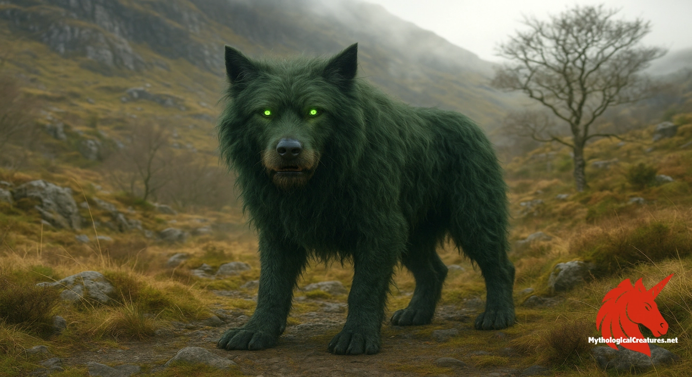 Cù-sìth - The cù-sèch serves as a portent warning, its three terrifying barks signalling imminent mortal danger. Cù-sìth - The cù-sèch serves as a portent warning, its three terrifying barks signalling imminent mortal danger.