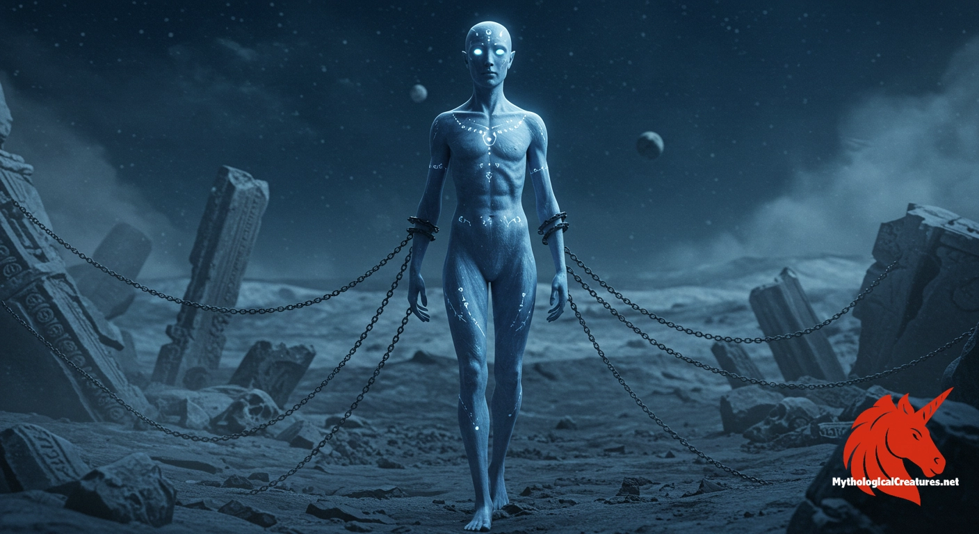 Enêpsigos - Enêsigos represents the enigmatic interplay between divine prophecy and celestial punishment, symbolised by her binding chains and lunar abode. Enêpsigos - Enêsigos represents the enigmatic interplay between divine prophecy and celestial punishment, symbolised by her binding chains and lunar abode.