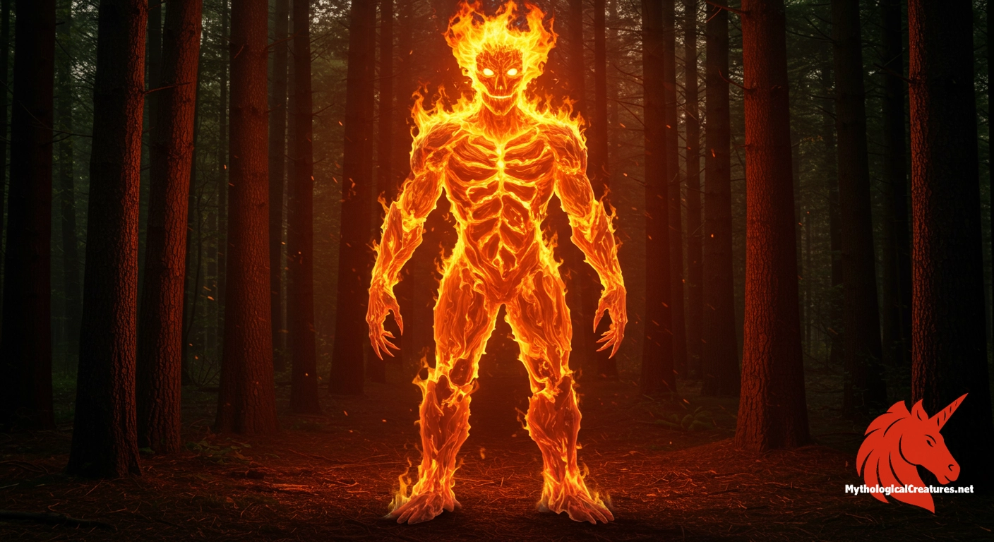 Feuermann - Distinguished from the smaller will-o'-the-wisp, the Feuermann's imposing, fiery form serves as a potent symbol of the raw and unpredictable nature of fire in folklore.