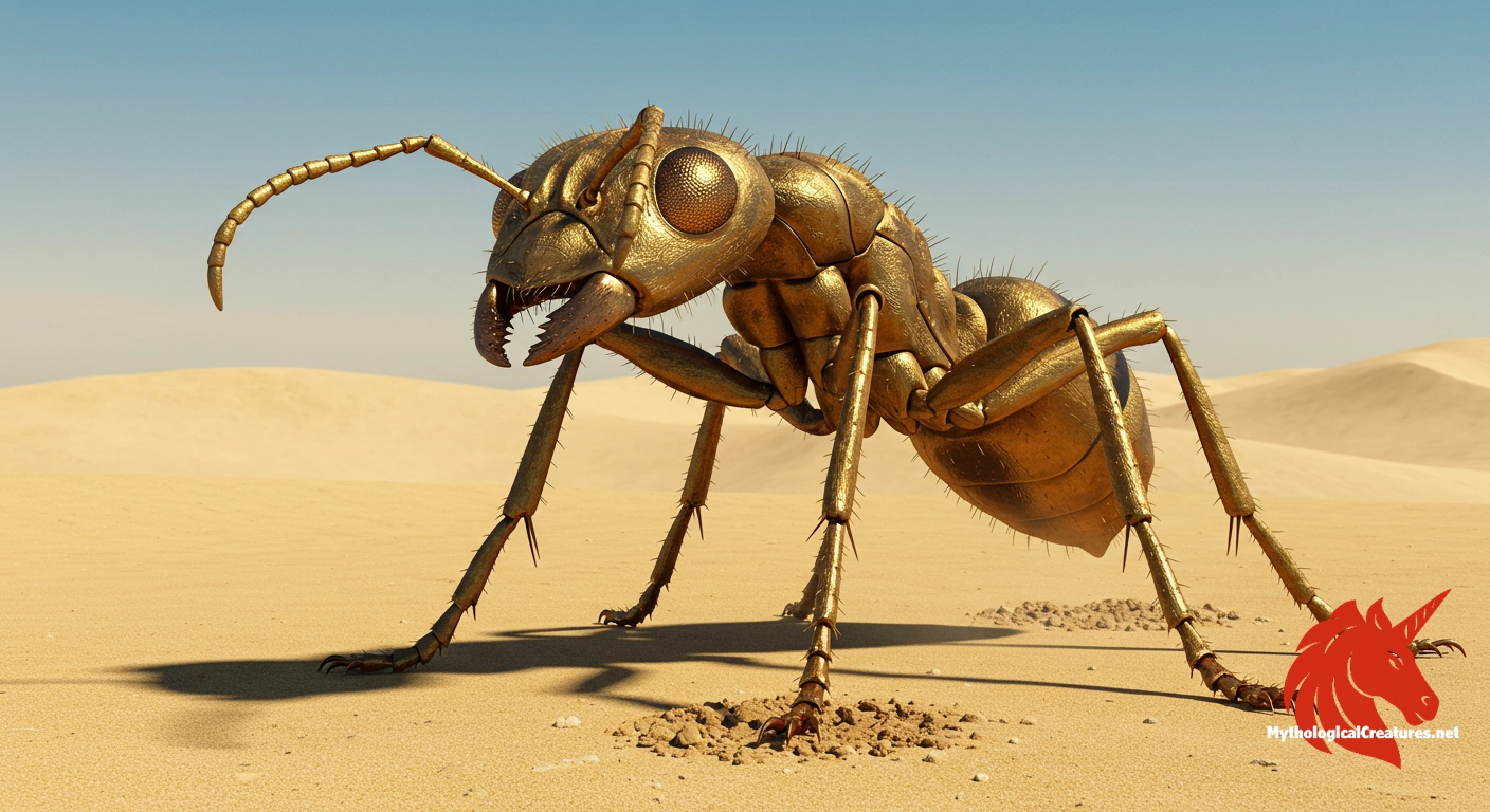 Gold-digging ant - Embodies the mysterious interplay between natural phenomena and myth, symbolising hidden wealth and nature’s secret treasures.