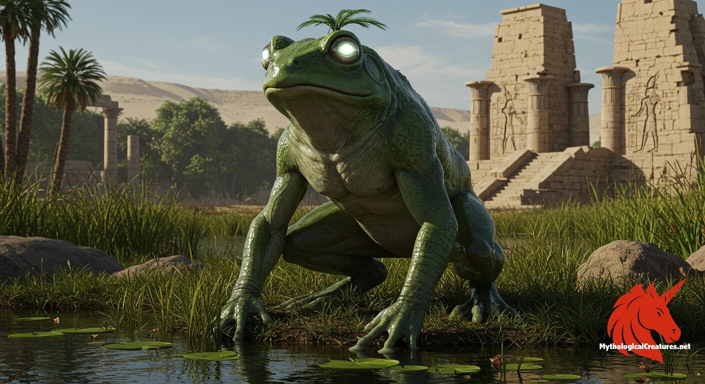 Heh - Represents the limitless nature of time and the primordial flood; a key aspect of the Ogdoad that underscores the eternal cycle of creation and regeneration.