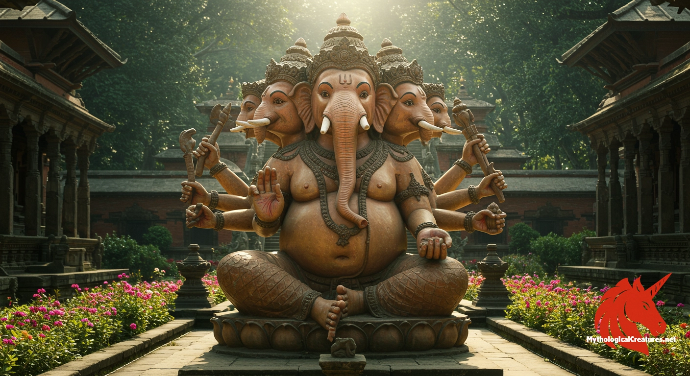 Heramba - One of the most celebrated of the thirty-two forms of Ganesha, especially important in Tantric practices
