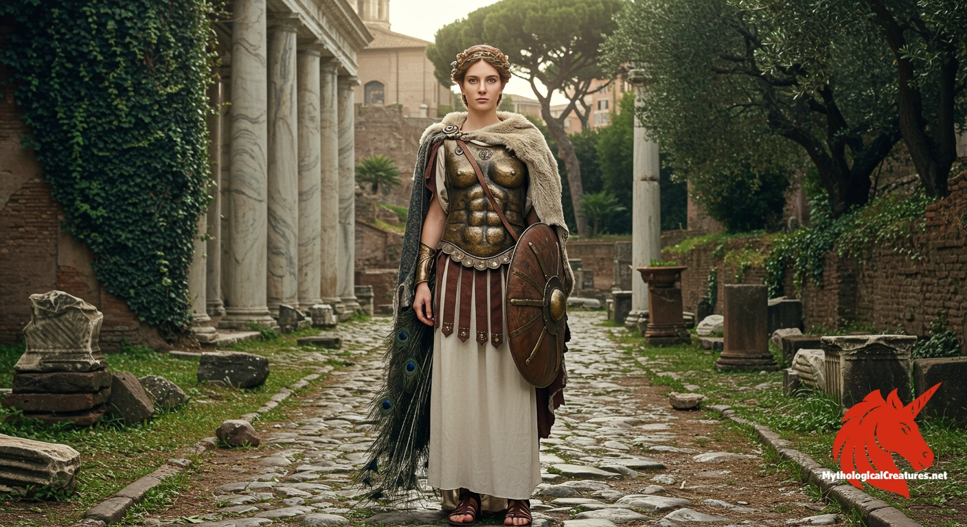 Juno - Central figure in Roman state religion; a key member of the Capitoline Triad, embodying both nurturing and martial qualities