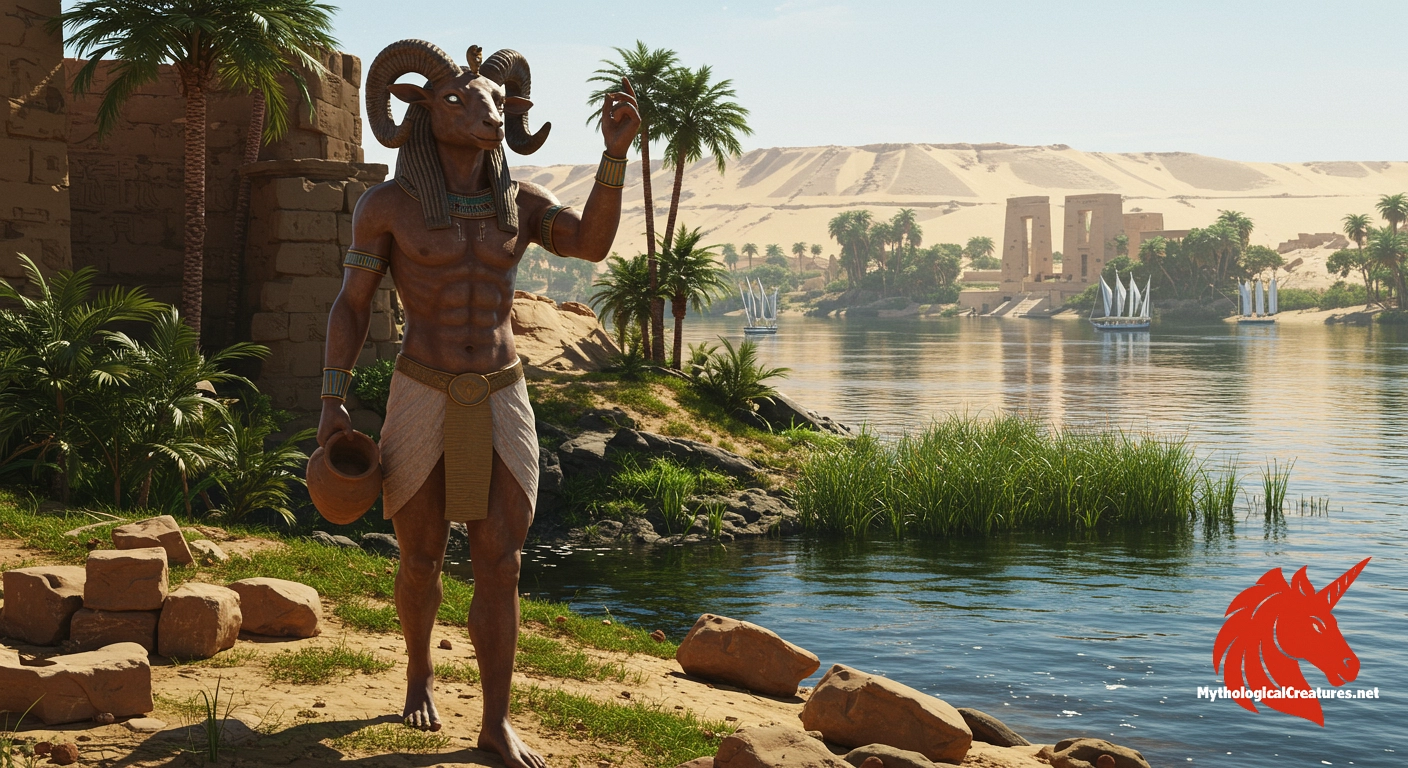 Khnum - One of the earliest-known Egyptian deities; his creative power and control over the Nile underscore his role in fertility, rebirth, and the natural order.