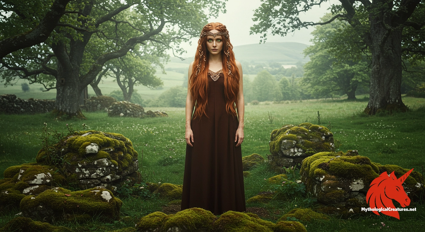 Macha - Represents the embodiment of sovereignty, linking land, fertility, kingship, war, and horses in ancient Ireland.
