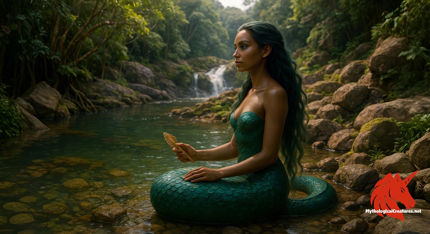 Mama D'Leau - Represents the nurturing and mysterious aspects of freshwater ecosystems in Caribbean culture. Mama D'Leau - Represents the nurturing and mysterious aspects of freshwater ecosystems in Caribbean culture.