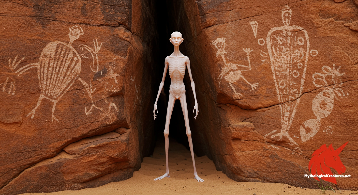 Mimi - Mimis are revered as the ancient originators of rock art and survival skills, providing a cultural foundation and artistic legacy to Aboriginal Australians.