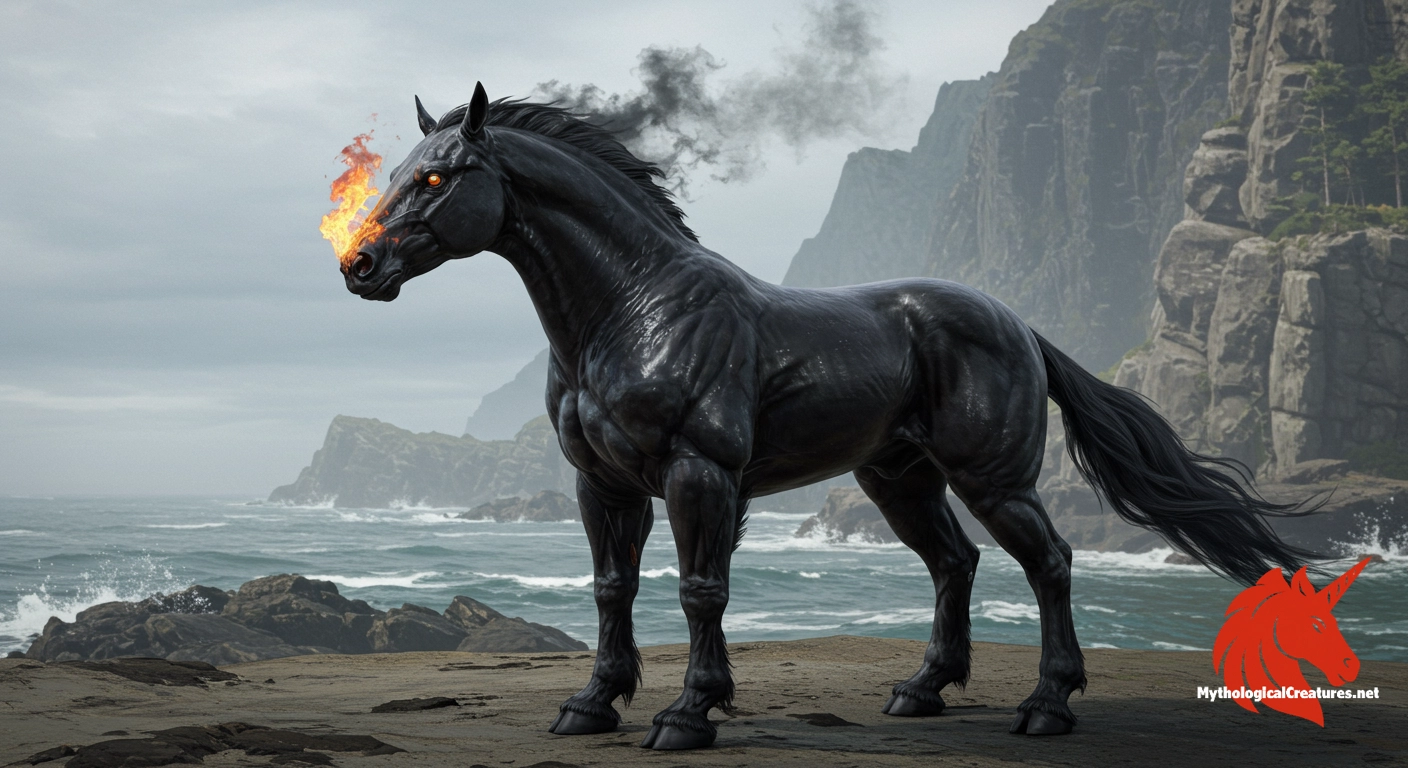 Morvarc'h - A symbol of Breton myth and the fusion of elemental forces, underscoring the mystical relationship between land and sea in Celtic tradition.