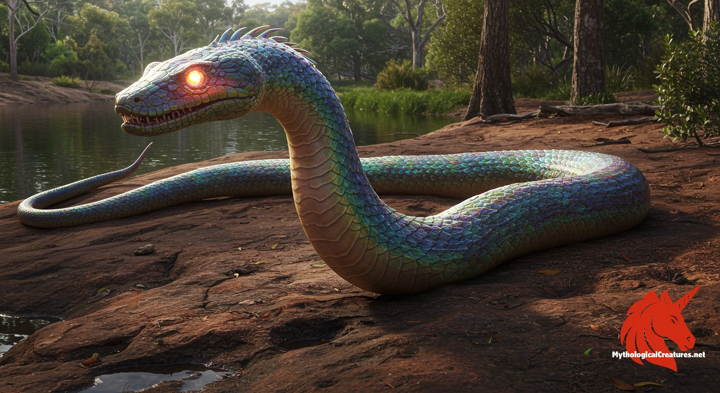 Rainbow Serpent - A central figure in Aboriginal mythology, the Rainbow Serpent embodies the duality of creation and destruction and plays a vital role in sustaining life through water. Rainbow Serpent - A central figure in Aboriginal mythology, the Rainbow Serpent embodies the duality of creation and destruction and plays a vital role in sustaining life through water.