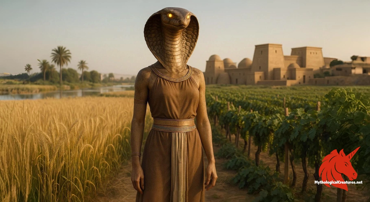 Renenutet - Central to ensuring agricultural fertility and sustaining life, her protection extended to food stores and the royal office. Renenutet - Central to ensuring agricultural fertility and sustaining life, her protection extended to food stores and the royal office.