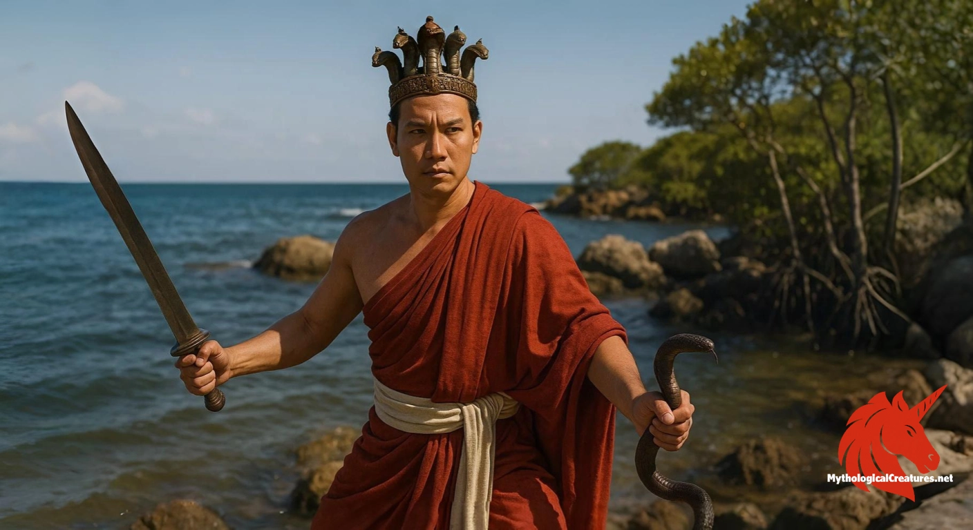 Sāgara - Sāgara plays a crucial role in Buddhist mythology as a celestial dragon king, symbolising the ocean's vastness and the spiritual depth of water.