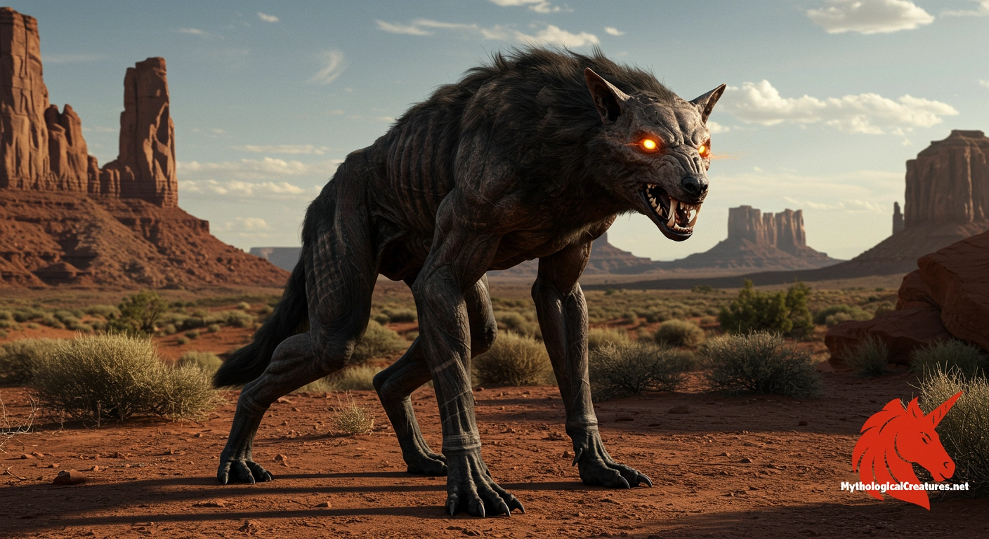Skin-walker - Represents a cautionary emblem against the violation of sacred Navajo values and embodies the corruption of traditional spiritual practices. Skin-walker - Represents a cautionary emblem against the violation of sacred Navajo values and embodies the corruption of traditional spiritual practices.