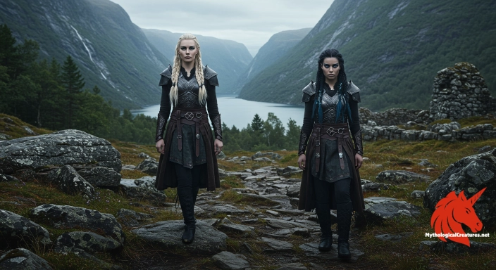Depiction of Þorgerðr Hölgabrúðr and Irpa Discover another mythical creature