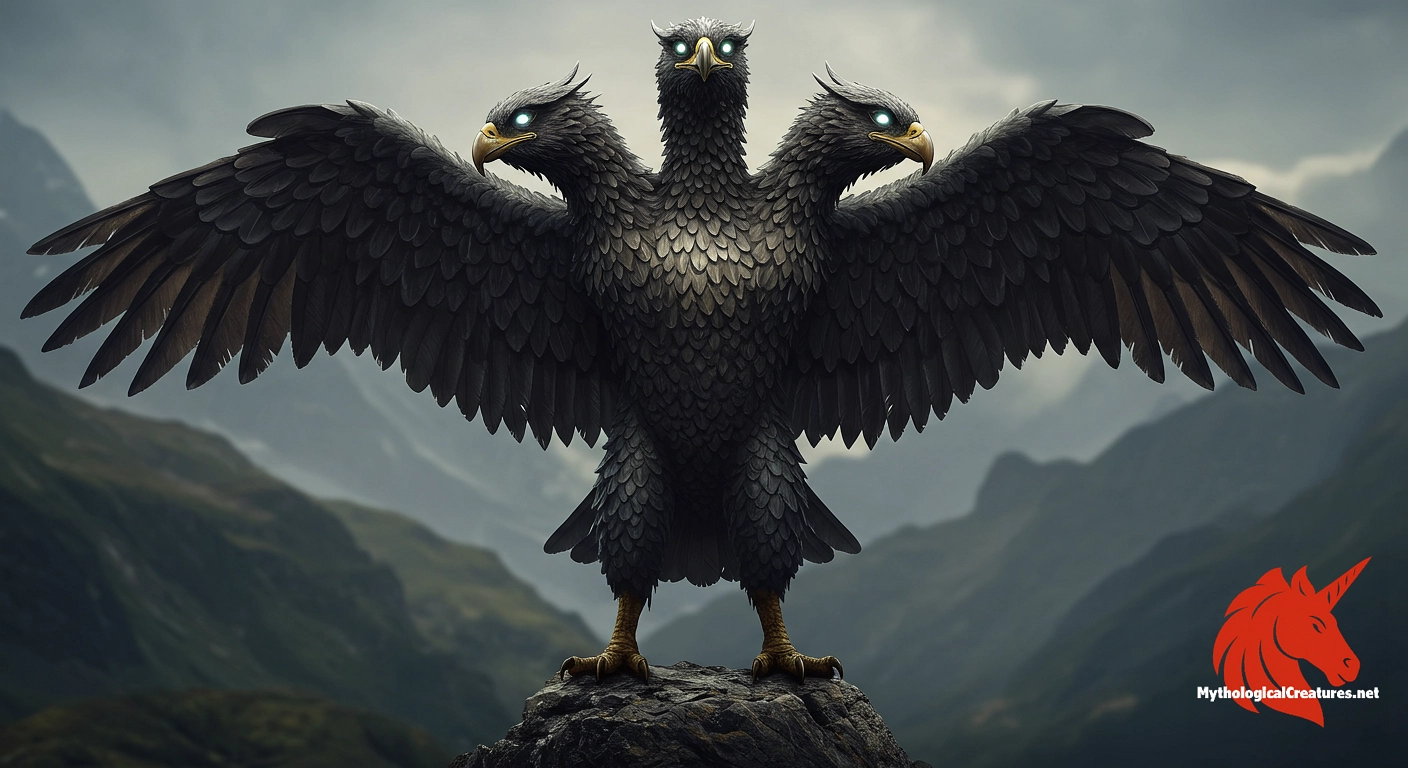 Triple-headed eagle - The creature is significant both as a heraldic symbol and a mythological icon, representing the coalition of distinct cultures and powers.