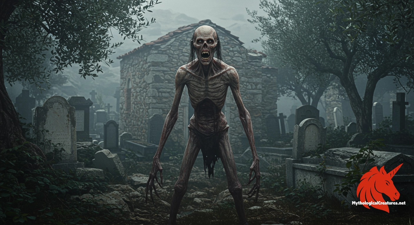 Vrykolakas - The Vrykolakas serves as a cautionary figure in Greek folklore, embodying fears of the dead rising and the violation of natural order.