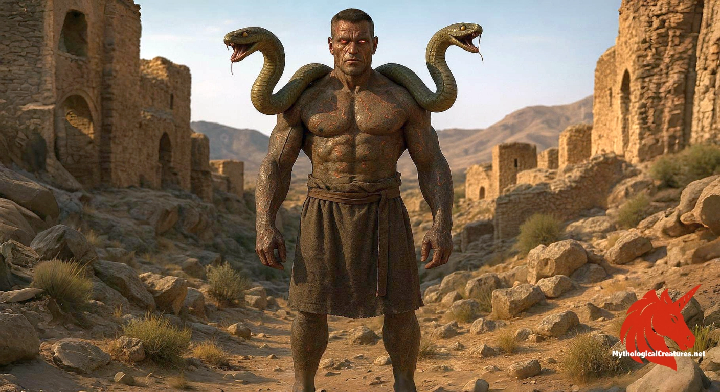 Zahhak - Zahhak represents the corrupting influence of power and the eternal battle between good and evil, serving as a cautionary tale of divine retribution and human fallibility.